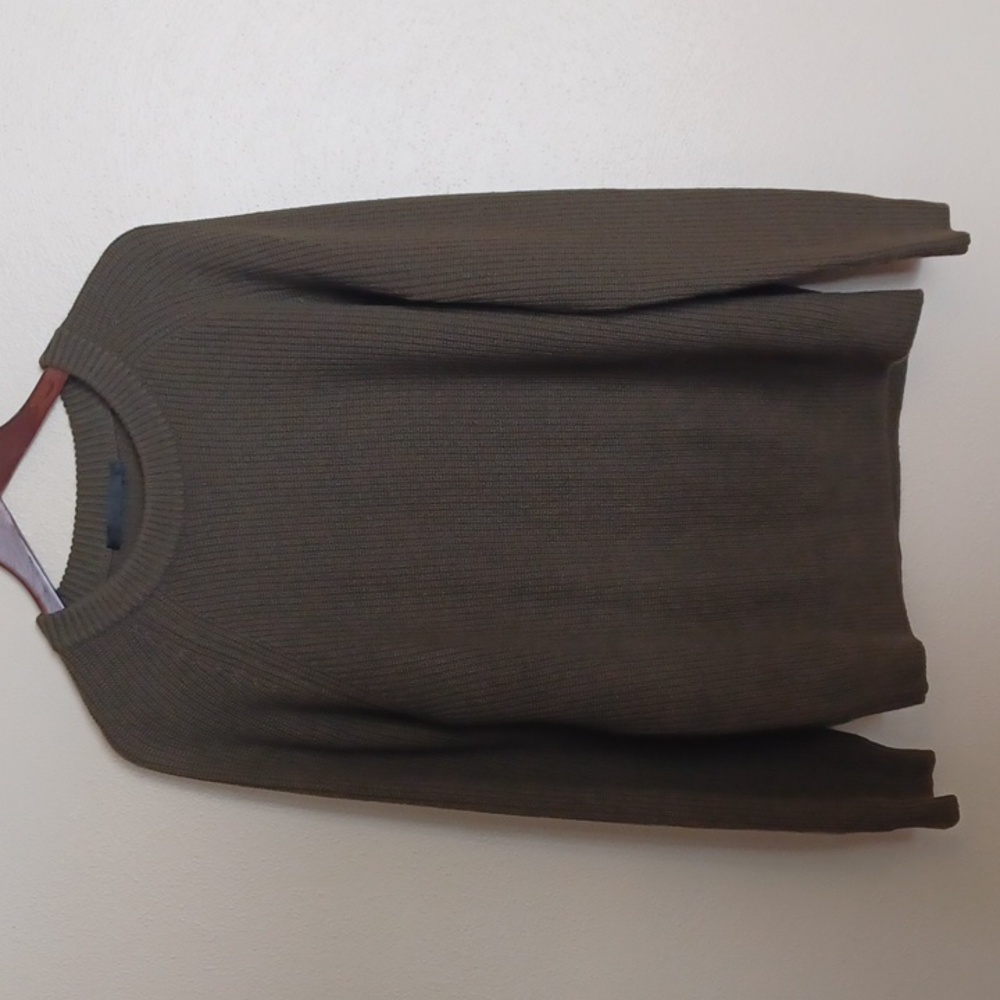 Jenni Kayne Mens Fisherman Pullover Sweater Wool Cashmere L Olive Quiet Luxury